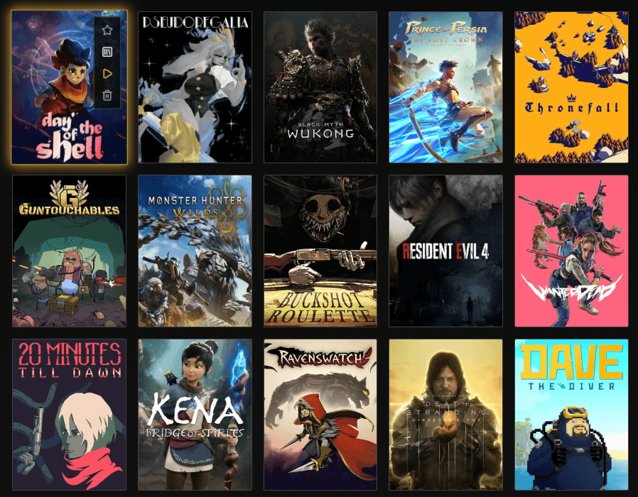 PlayThis game library showing a grid of game covers